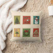 ヴィンテージクリスマススタンプホリデーピロー クッション (ブランケット)