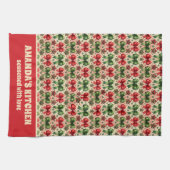 ヴィンテージクリスマススターと弓パターン キッチンタオル (横)