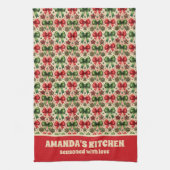 ヴィンテージクリスマススターと弓パターン キッチンタオル (縦)