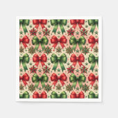 ヴィンテージクリスマススターと弓パターン スタンダードカクテルナプキン (正面)