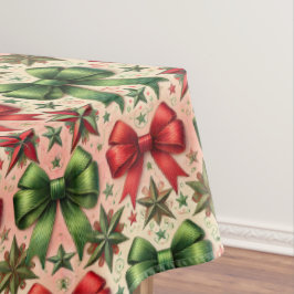 ヴィンテージクリスマススターと弓パターン テーブルクロス