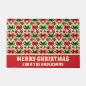 ヴィンテージクリスマススターと弓パターン ドアマット (正面)