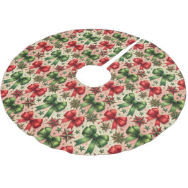 ヴィンテージクリスマススターと弓パターン ブラッシュドポリエステルツリースカート