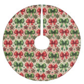 ヴィンテージクリスマススターと弓パターン ブラッシュドポリエステルツリースカート (正面)