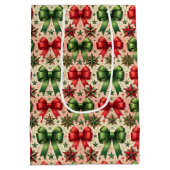 ヴィンテージクリスマススターと弓パターン ミディアムペーパーバッグ (裏面)