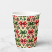 ヴィンテージクリスマススターと弓パターン 紙コップ (裏面)