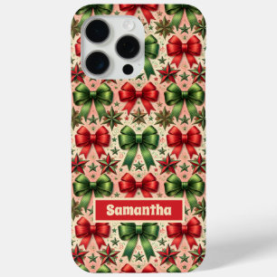 ヴィンテージクリスマススターと弓パターン iPhone 15 PRO MAXケース