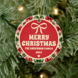 ヴィンテージクリスマススターズアンドボウズオーナメント セラミックオーナメント