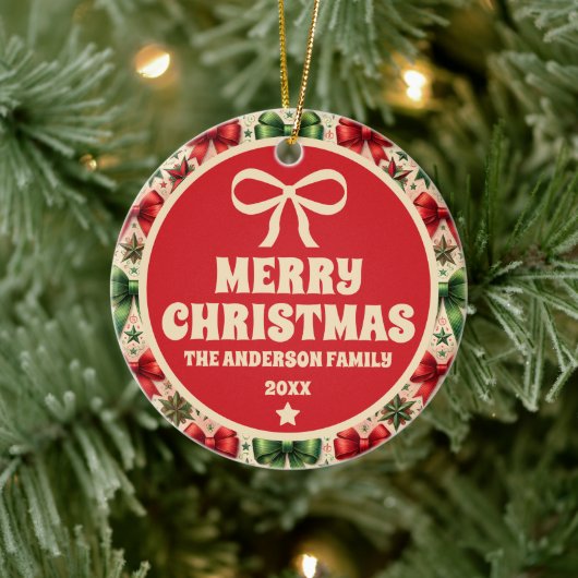 ヴィンテージクリスマススターズアンドボウズオーナメント セラミックオーナメント (ツリー)