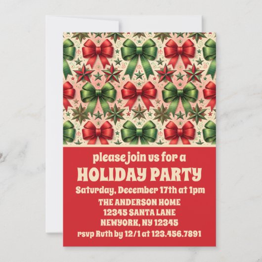 ヴィンテージクリスマススターズアンドボーズホリデーパーティー 招待状 (正面)