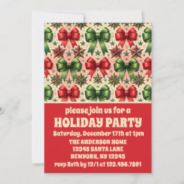 ヴィンテージクリスマススターズアンドボーズホリデーパーティー 招待状