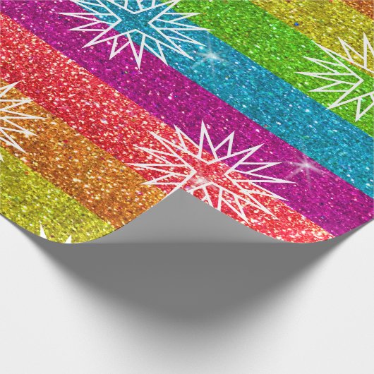 ヴィンテージクリスマススターレインボーグリッターゲイホリデー ラッピングペーパー (角)