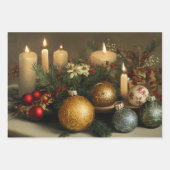 ヴィンテージクリスマススチルライフ絵画トリオ ラッピングペーパーシート (正面3)