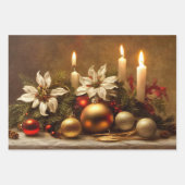 ヴィンテージクリスマススチルライフ絵画トリオ ラッピングペーパーシート (正面2)