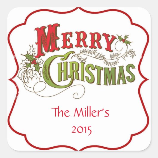 ヴィンテージクリスマスステッカーラベル スクエアシール (正面)