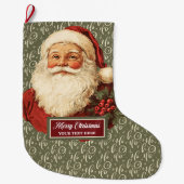 ヴィンテージクリスマスストッキングとレトロサンタクロース ラージクリスマスストッキング (正面)