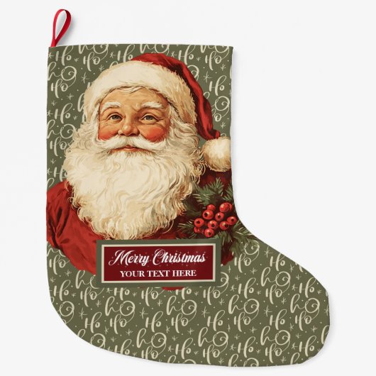 ヴィンテージクリスマスストッキングとレトロサンタクロース ラージクリスマスストッキング (正面)