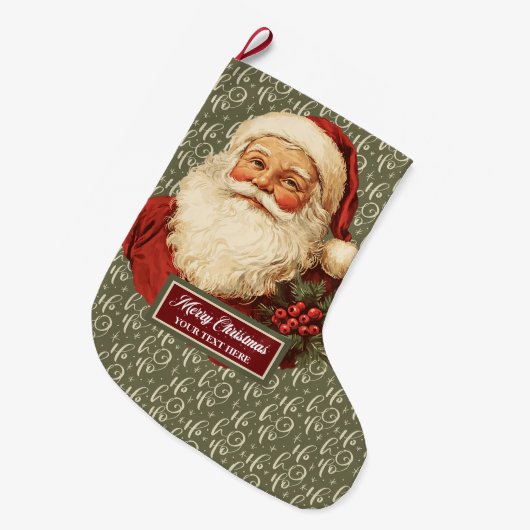 ヴィンテージクリスマスストッキングとレトロサンタクロース ラージクリスマスストッキング (正面 (吊り時))