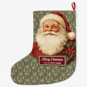 ヴィンテージクリスマスストッキングとレトロサンタクロース ラージクリスマスストッキング (裏面)