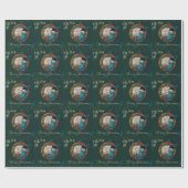 ヴィンテージクリスマスストッキングの子供、雪の結晶グリーン ラッピングペーパー (フラット)