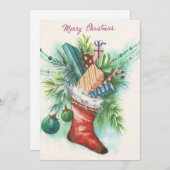 ヴィンテージクリスマスストッキングフルギフト シーズンカード (正面/裏面)