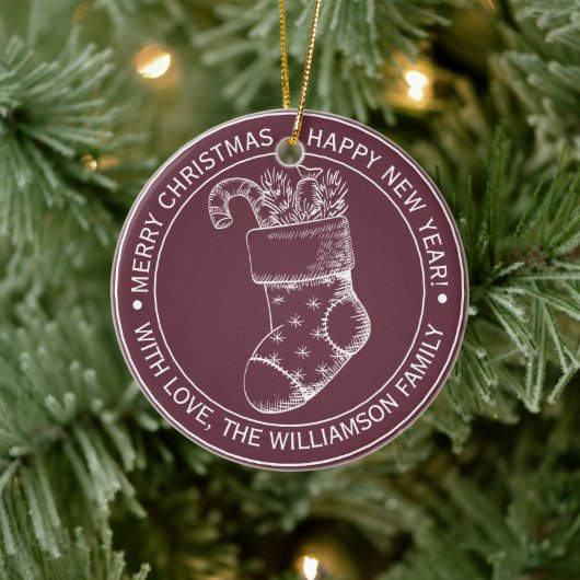 ヴィンテージクリスマスストッキングホリデーウィズブルゴーニュ セラミックオーナメント (ツリー)