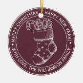 ヴィンテージクリスマスストッキングホリデーウィズブルゴーニュ セラミックオーナメント (正面)
