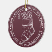 ヴィンテージクリスマスストッキングホリデーウィズブルゴーニュ セラミックオーナメント (左)