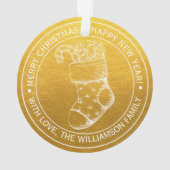 ヴィンテージクリスマスストッキングホリデーウィッシュ金ゴールド オーナメント (裏面)