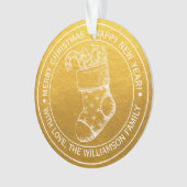 ヴィンテージクリスマスストッキングホリデーウィッシュ金ゴールド オーナメント (正面)