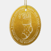 ヴィンテージクリスマスストッキングホリデーウィッシュ金ゴールド セラミックオーナメント (右)