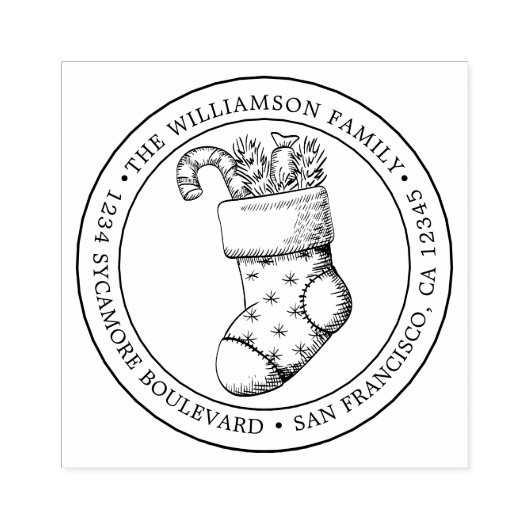 ヴィンテージクリスマスストッキングラウンド差出人住所ル ラバースタンプ (インプリント)