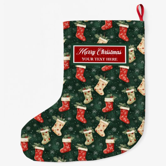 ヴィンテージクリスマスストッキング名前をカスタムするギフト ラージクリスマスストッキング (裏面)