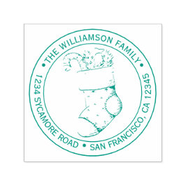 ヴィンテージクリスマスストッキング差出人住所グリーン セルフインキングスタンプ