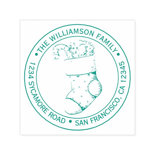 ヴィンテージクリスマスストッキング差出人住所グリーン セルフインキングスタンプ (デザイン)