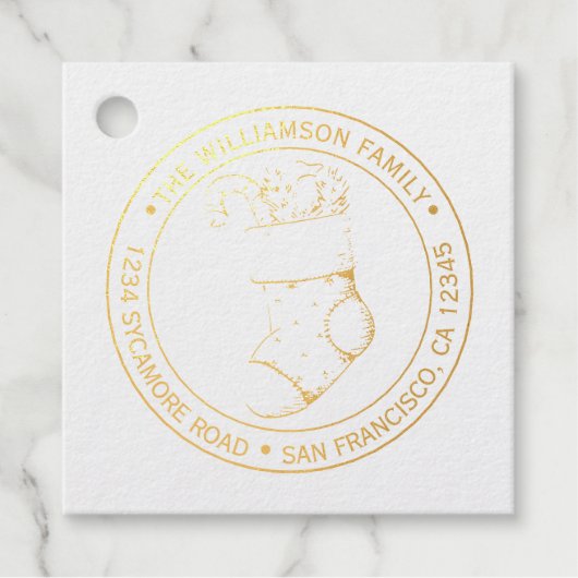 ヴィンテージクリスマスストッキング差出人住所金ゴールド フェイバータグ (正面)