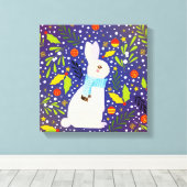 ヴィンテージクリスマススノーウィーラビットウィンター キャンバスプリント (インサイチュ (ウッドフロア))