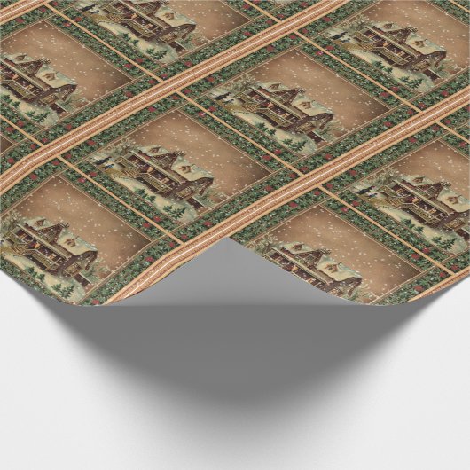 ヴィンテージクリスマススノーカバービクトリアンホーム ラッピングペーパー (角)