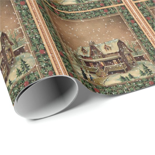 ヴィンテージクリスマススノーカバービクトリアンホーム ラッピングペーパー (ロールコーナー)