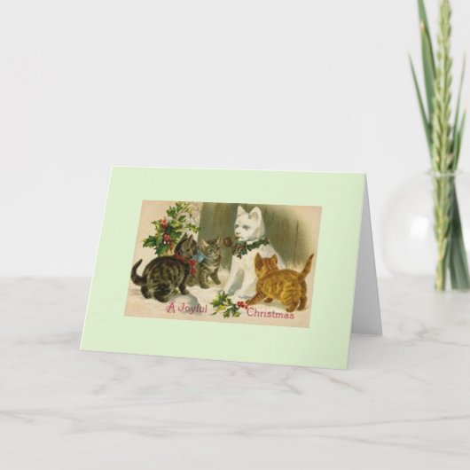 ヴィンテージクリスマススノーキャットグリーティングカード シーズンカード (正面)