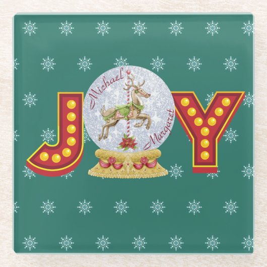 ヴィンテージクリスマススノーグローブトレンディア雪の結晶 ガラスコースター (正面)