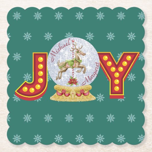 ヴィンテージクリスマススノーグローブトレンディア雪の結晶 ペーパーコースター (正面)