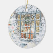 ヴィンテージクリスマススノーツリーウィンドウハウスリース セラミックオーナメント (左)