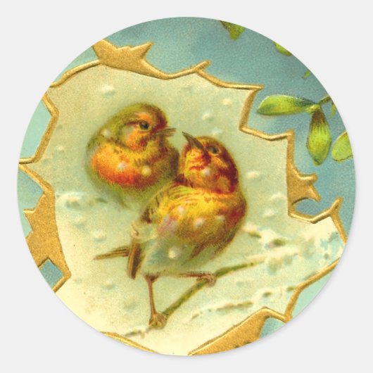 ヴィンテージクリスマススノーバードのシール ラウンドシール (正面)