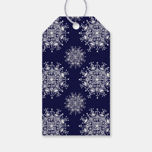 ヴィンテージクリスマススノーフレークブルーブリザードパターン ギフトタグ (正面)