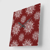ヴィンテージクリスマススノーフレークレッドブリザードパターン スクエア壁時計 (傾斜)
