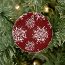 ヴィンテージクリスマススノーフレークレッドブリザードパターン セラミックオーナメント