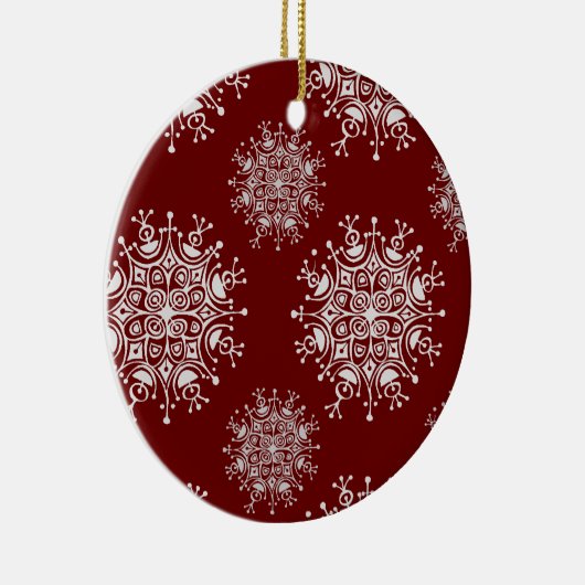 ヴィンテージクリスマススノーフレークレッドブリザードパターン セラミックオーナメント (右)