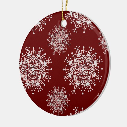 ヴィンテージクリスマススノーフレークレッドブリザードパターン セラミックオーナメント (左)