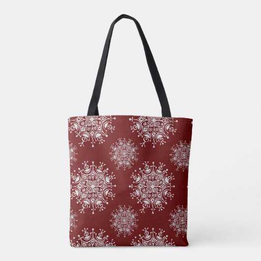 ヴィンテージクリスマススノーフレークレッドブリザードパターン トートバッグ (裏面)
